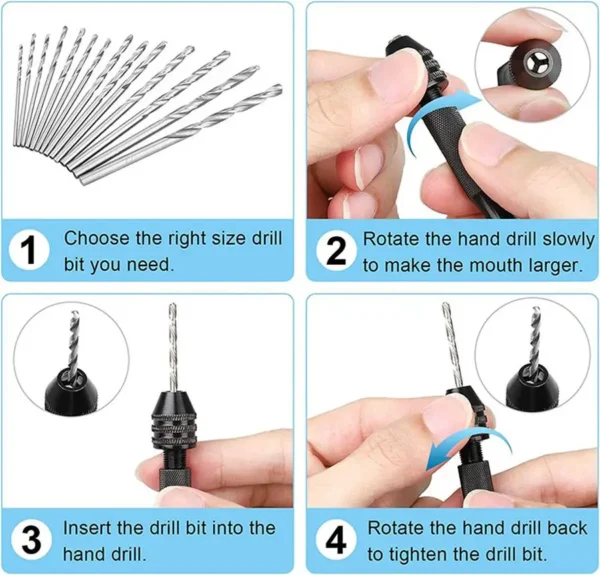 Mini Tool Set with Black Hand Twist Drill 10Pcs Fried Dough Twists Drill for Woodworking Drilling Rotary Wood Holes Tools - Image 5