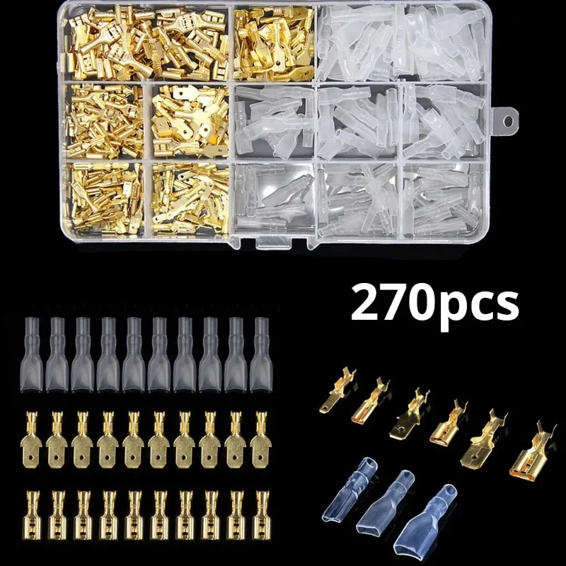 kf-S0da050d340b74624bcb286c1f099585cr Box Insulated Male Female Wire Connector 2.8/4.8/6.3mm Electrical Crimp Terminals Termin Spade Connectors Assorted Kit 270PCS - Image 1