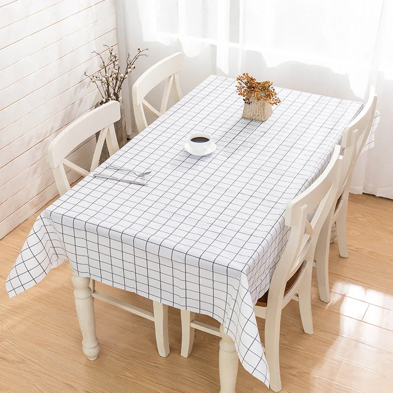 kf-S0df7c76e02d642e7a8565d88cb05e7727 1pc 137X90CM Black And White PEVA Waterproof Oilproof Tablecloth Table Cloth Plaid Pattern Table Cover For Party Outdoor Picnic - Image 1