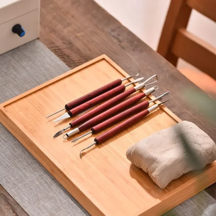 kf-S0e3f49ad1dcf4b838d288c1e89f85f47m 6pcs/set Pottery Tools Red Wood Double-Ended Wire Knife For Clay Repair, Clay Sculpture Carving Tool Set Pottery Tools - Image 3