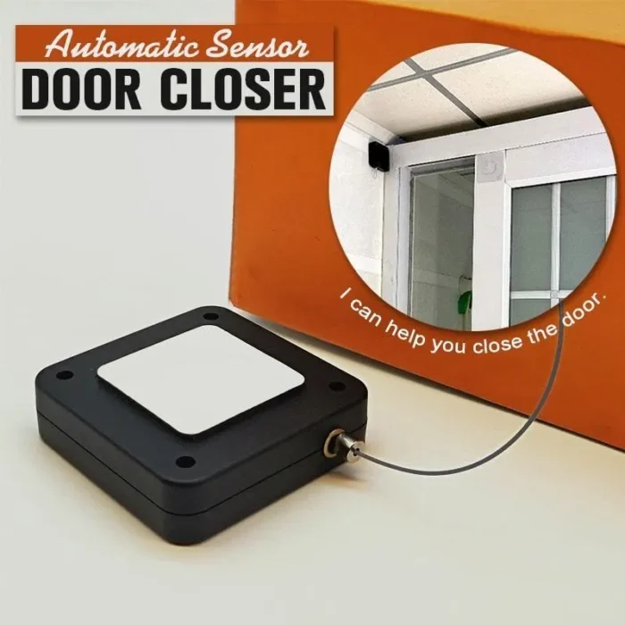 1pc Black Punch Free Automatic Sensor Door Closer Automatic Shutdown Device Non Punching Telescopic Sliding Door Device - Image 1
