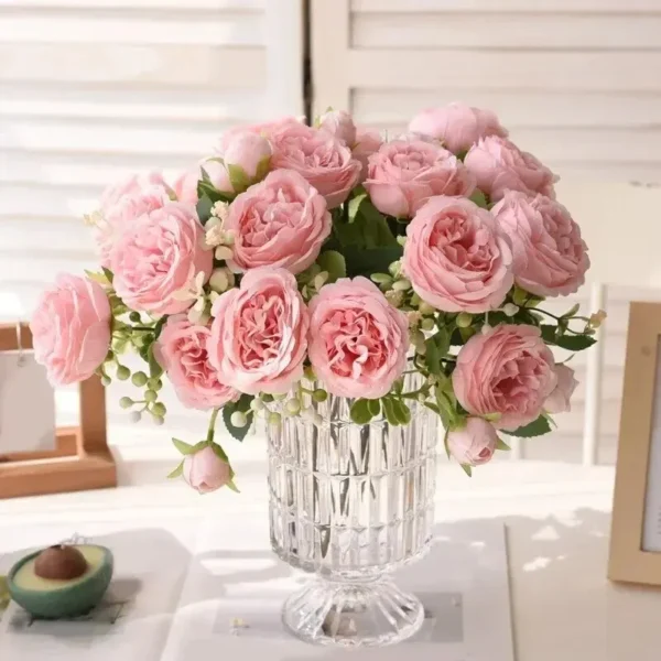 30cm Rose Pink Silk Bouquet Peony Artificial Flower 5 Big Head 4 Small Bud Bride Wedding Home Decoration Artificial Flower - Image 3