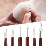 6PCS Sculpting Pottery Clay Tools Wood Handle Pottery Set Wax Carving Sculpt Smoothing Shaper Pottery Clay Ceramic Tool - Image 2