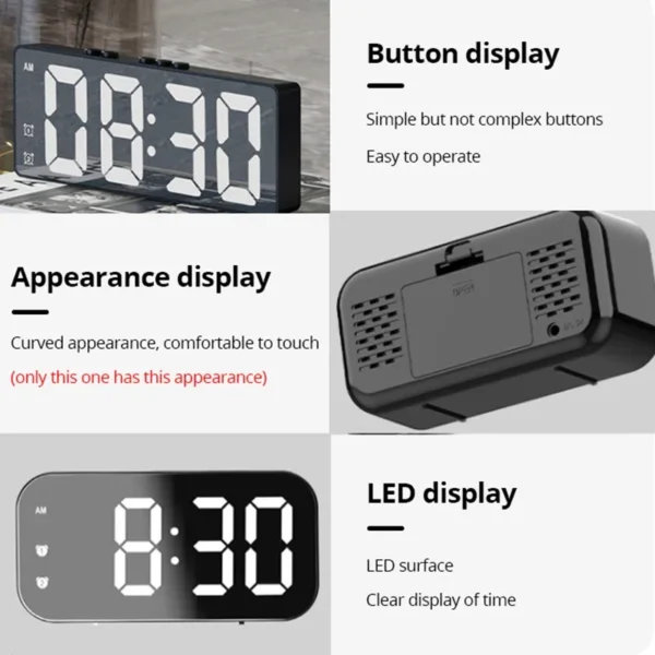 LED Mirror Table Clock Digital Alarm Snooze Display Time Desktop Electronic Table Clocks Desktop Clock - Image 5