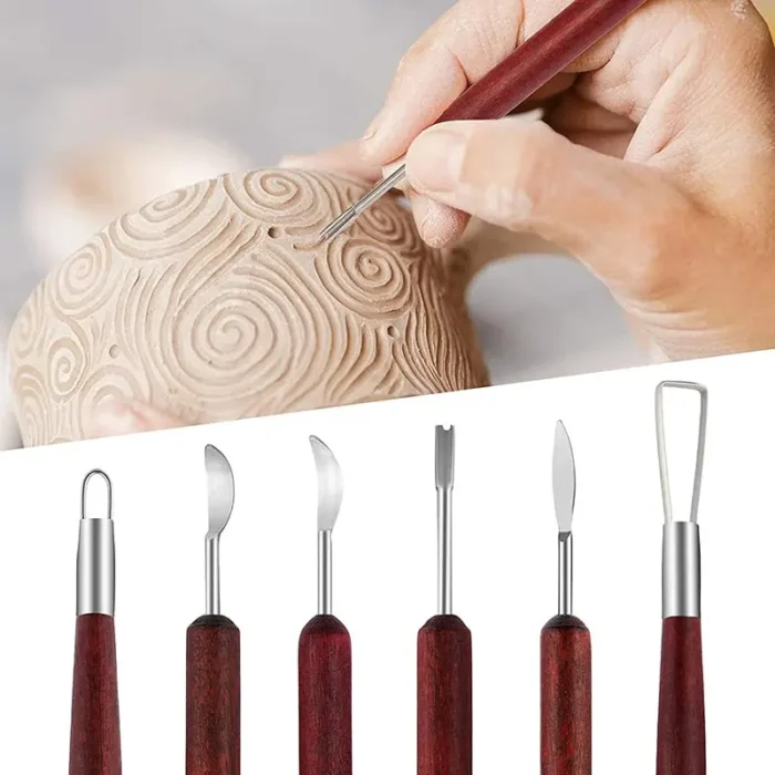 kf-S12f1958d37f047998d79cba4396e1595N 6PCS Sculpting Pottery Clay Tools Wood Handle Pottery Set Wax Carving Sculpt Smoothing Shaper Pottery Clay Ceramic Tool - Image 1