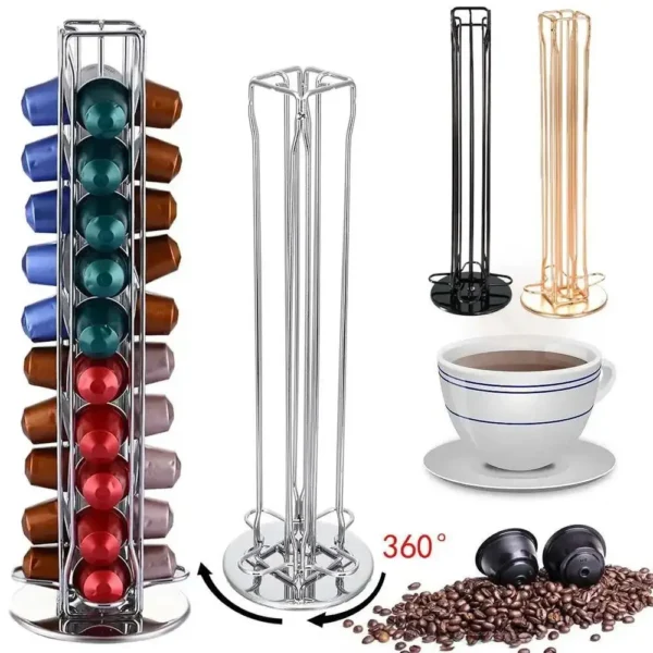 Rotatable Coffee Capsule Organizer Coffee Capsule Display Rack Max Capacity 40 Capsules 360 Degree Rotating Organizer Metal Plat - Image 1