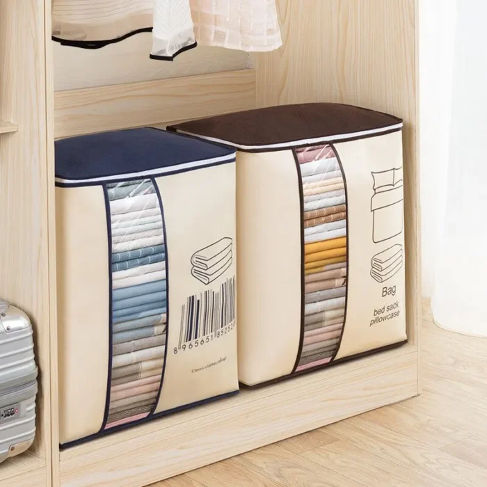 kf-S1469d65fab8e44e88acec5c454cbe7f8U 1Pc Futon Storage Bag Non-Woven Fabrics Transparent Visual Window for Quilt Storage Household Items Storage Bag - Image 3