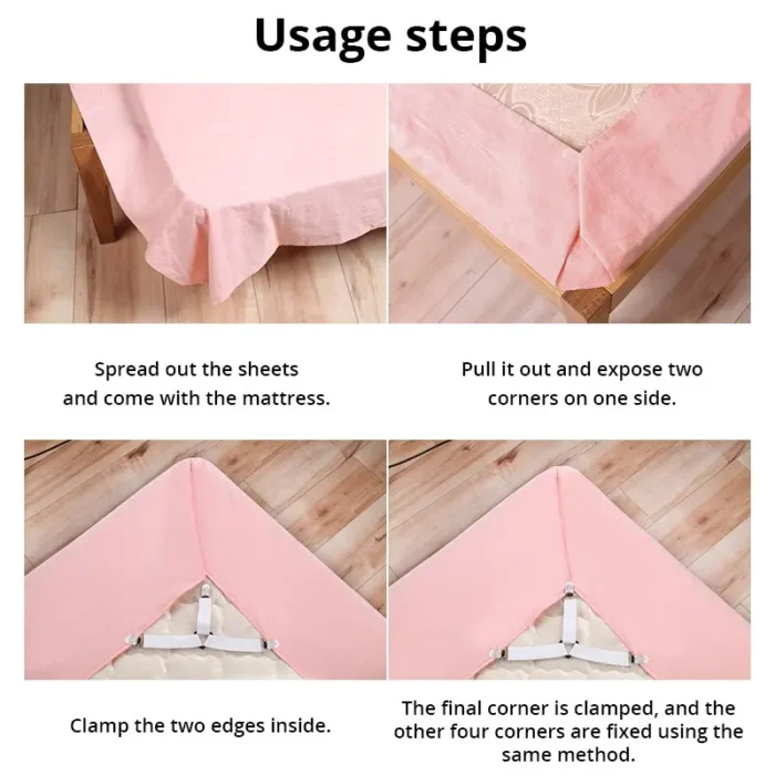 kf-S168c3c3fc5494f06b8262270ce3809188 4Pcs/lot Bed Sheet Fasteners Holder Gadgets for Bed Sheet Organizer Mattress Cover Clip For Home Elastic Straps Adjustable Clips - Image 5