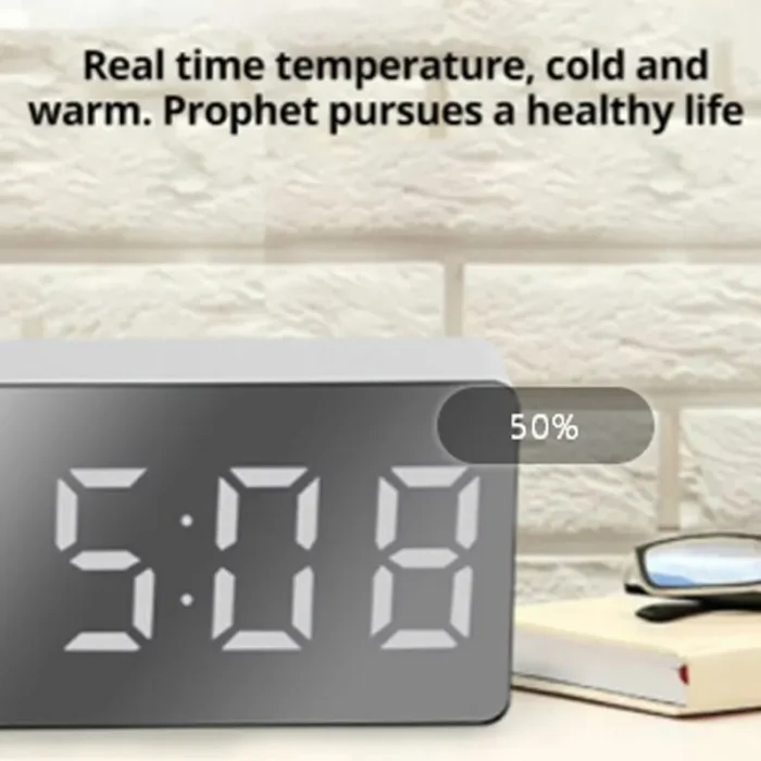 kf-S187332d3dd9748cc9f4850746d0258581 1Pc White LED Mirror Table Clock Snooze Display Time Night Light Desktop USB Alarm Clock Home Decor - Image 4