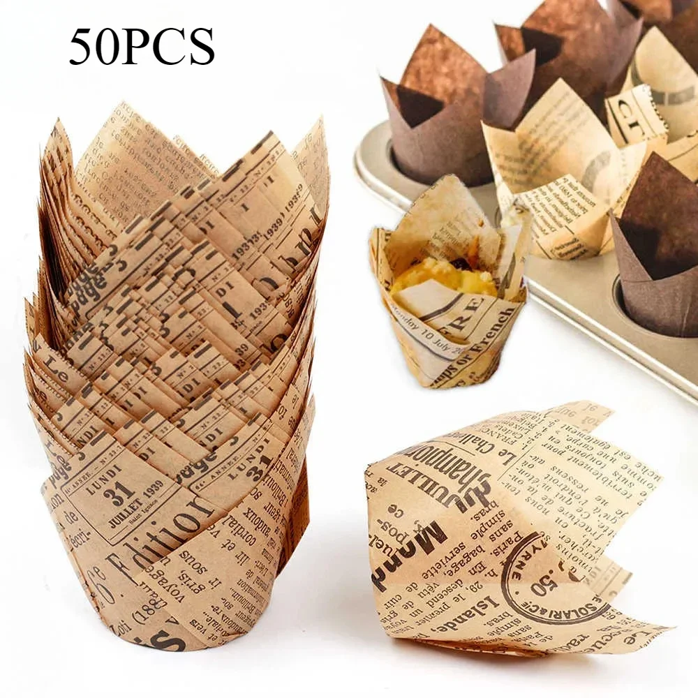 kf-S206fea87407e4d9994f1c14b1d33261eZ 50pcs Newspaper Style Baking Cup Cupcake Liner Cupcake Wrapper Molde Cupcake Paper Cups Bakeware Tool for Wedding Birthday Party - Image 1