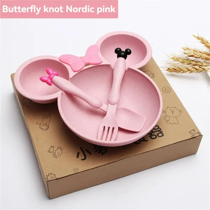 kf-S20b5b129201048508ccd6dfc9e769f88Q 3 Pcs/Set Wheat Straw Children'S Tableware Set Kindergarten Baby Feeding Supplement Dinner Plate Bowl Spoon Fork Children'S Tabl - Image 2