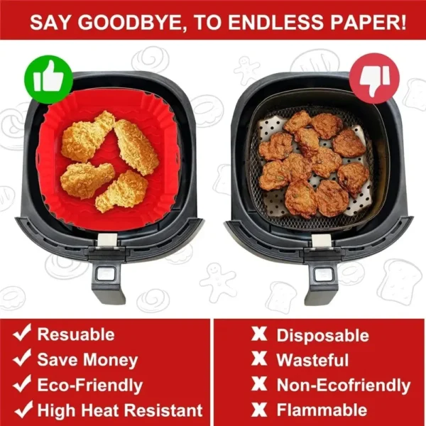 1PC Reusable Airfryer Pan Liner Accessories Silicone Air Fryers Oven Baking Tray Pizza Fried Chicken Airfryer Silicone Basket - Image 5