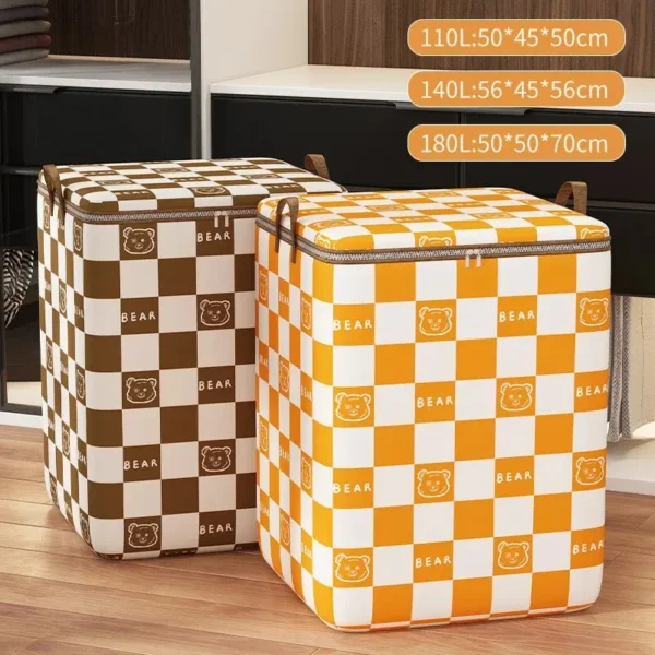 1Pc Portable Large Capacity Quilt Storage Bag Cute Bear Plaid Pattern Clothes Organizer Perfect Home Moving Storage Bag - Image 2