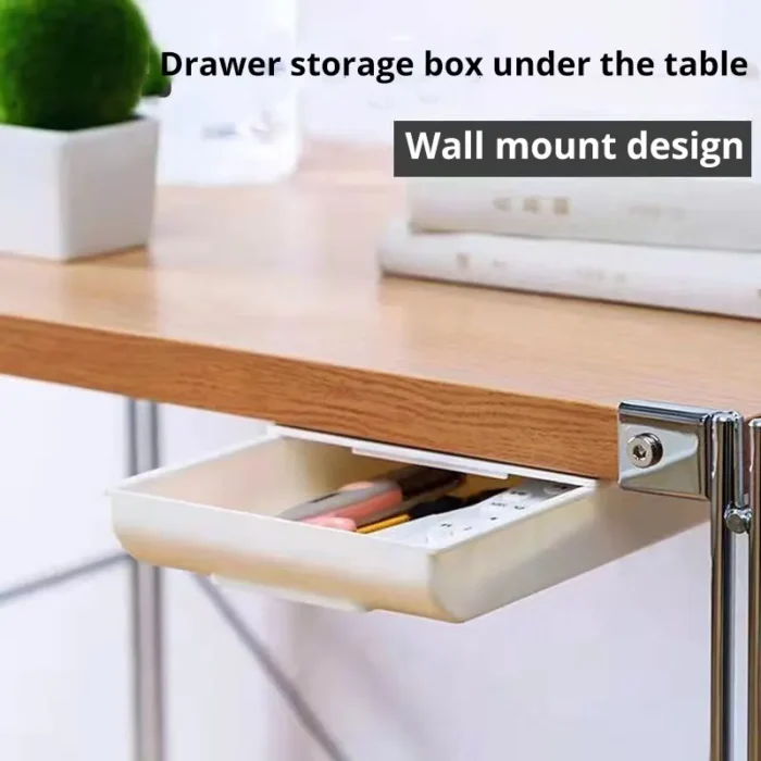 1pc White SelfAdhesive Storage Drawer Box Makeup Pencil Tray Desk Hidden Under Desk Stand Self-adhesive Under-drawer Storage Box - Image 3