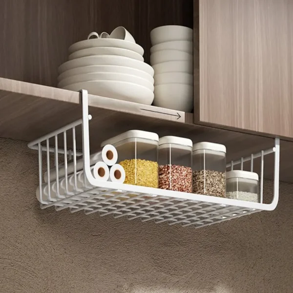 1pc White/Black Hanging Net Basket Iron Material Large Capacity Hanging Under Cabinet Wall Wardrobe Storage Basket Kitchen Tools - Image 3
