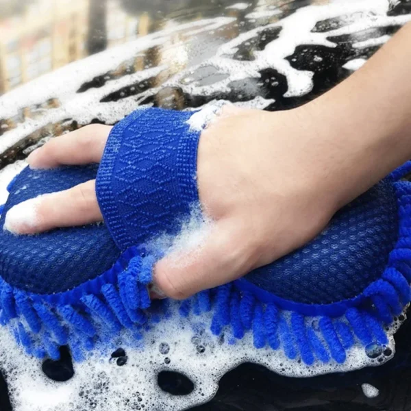 1 Pc Blue Microfiber Chenille Car Wash Sponge Care Washing Brush Pad Cleaning Tool Auto Washing Towel Gloves Styling Accessories - Image 3