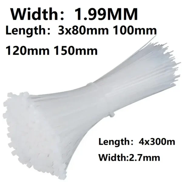 100Pcs White Self locking Nylon Industrial Cable Tie1.99mmx80/100/120/150/200 2.7mmx300 Fasten Cable Organiser Wire Cable ZipTie - Image 2