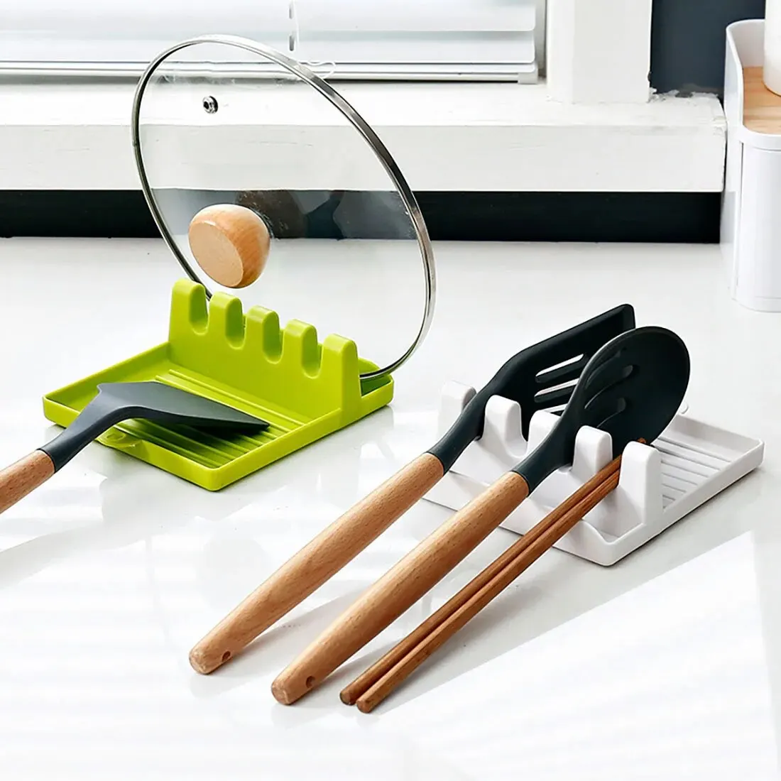 kf-S2e977f37932d481a9be7f4e33f6989adf 1PC Kitchen Spatula Rack Pot Lid Rack Shelves Countertop Shovel Spoon Shelf Soup Spoon Pad Put Soup Spoon Chopsticks Holder - Image 1