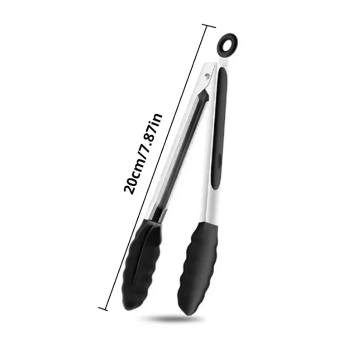 1 Pc Black Silicone Food Tongs, Stainless Steel Food Tongs Outdoor BBQ Clamps For Camping Kitchen Tongs For Baking Steak - Image 6
