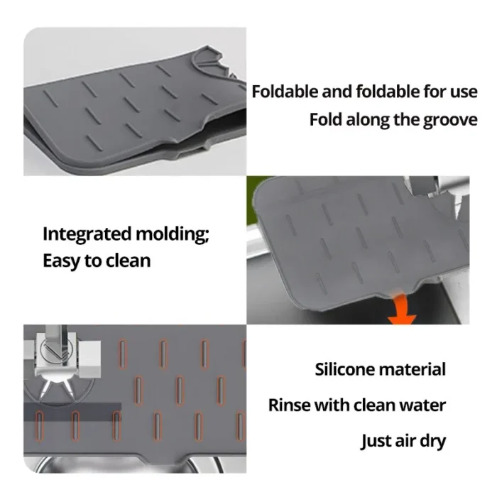 kf-S31d64aa04d834c66a3dd47d05676c8ef9 1PC Grey 37X14CM Kitchen Faucet Absorbent Mat Sink Splash Guard Silicone Drainage Drying Pad Countertop Protection - Image 5
