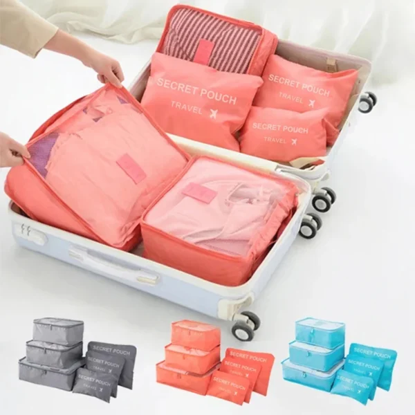 6Pcs Luggage Travel Bags Underwear Shoes Storage Bag Oxford Waterproof Cloth Suitcase Pouch Cube Red Organiser For Clothing - Image 1