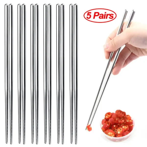 1/2/5 pairs of Chinese chopsticks, anti-slip sushi chopsticks, Korean and Japanese food metal rods, kitchenware sets - Image 7