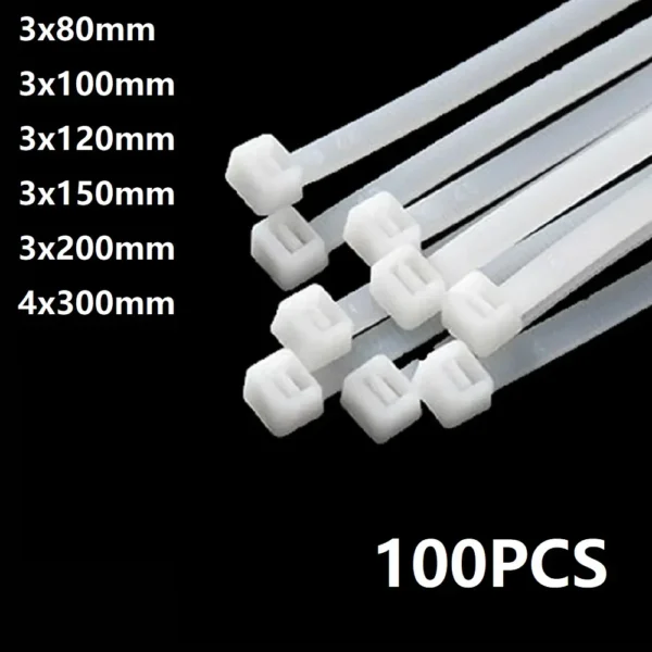 100Pcs White Self locking Nylon Industrial Cable Tie1.99mmx80/100/120/150/200 2.7mmx300 Fasten Cable Organiser Wire Cable ZipTie - Image 1