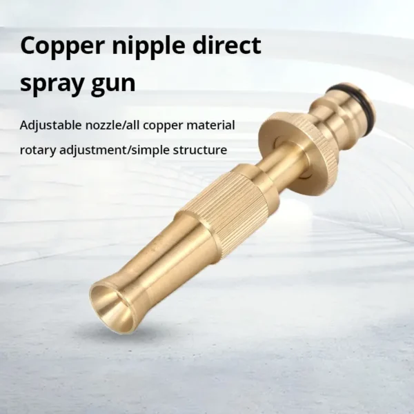 Garden Brass Adjustable Spray Gun Hose Nozzle High Pressure Straight Copper Gun For Car Washing - Image 4