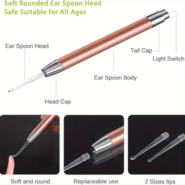 Luminous Ear Scoop, Stainless Steel Ear Scoop with Light, Luminous Ear Cleaner, Visual Ear Picking Tool - Image 3