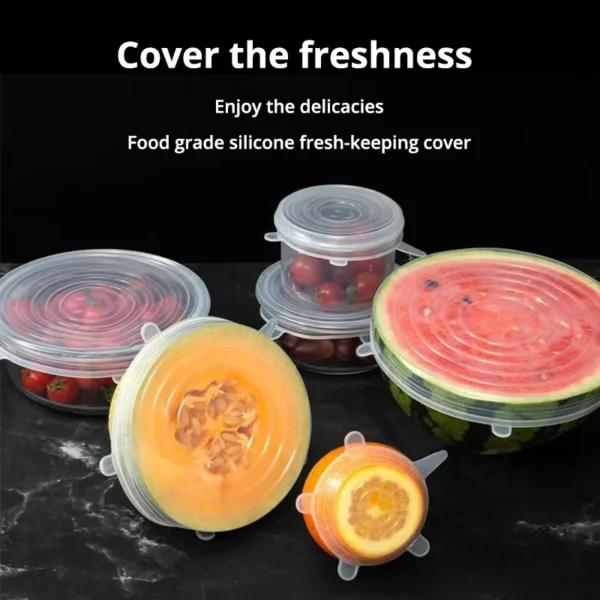 kf-S414e097738fc4aa0af0adb698b446c51J 6Pcs/Set Transparent Silicone Kitchen Utensils Fresh-keeping Stretch Universal Bowl Cover Refrigerator Microwave Oven Sealed - Image 1