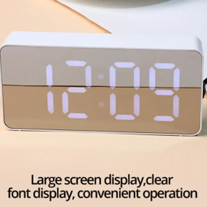 kf-S426c87049d8541ff9b8312c5f0f5e786u 1Pc White LED Mirror Table Clock Snooze Display Time Night Light Desktop USB Alarm Clock Home Decor - Image 2