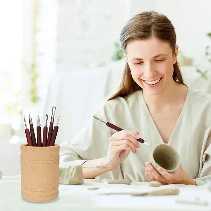 kf-S4773bfd362724b6a8beb7363291806459 6PCS Sculpting Pottery Clay Tools Wood Handle Pottery Set Wax Carving Sculpt Smoothing Shaper Pottery Clay Ceramic Tool - Image 3