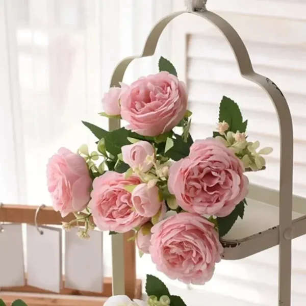 30cm Rose Pink Silk Bouquet Peony Artificial Flower 5 Big Head 4 Small Bud Bride Wedding Home Decoration Artificial Flower - Image 4
