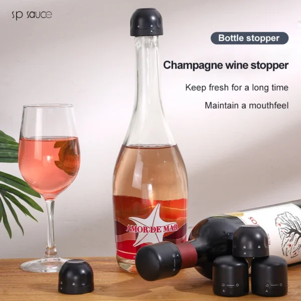 1pc Black Domestic Kitchen Sealing Red Wine Bottles Stoppers Mini Preservation Spin Leak Proof Wine Champagne Stoppers Cap - Image 4