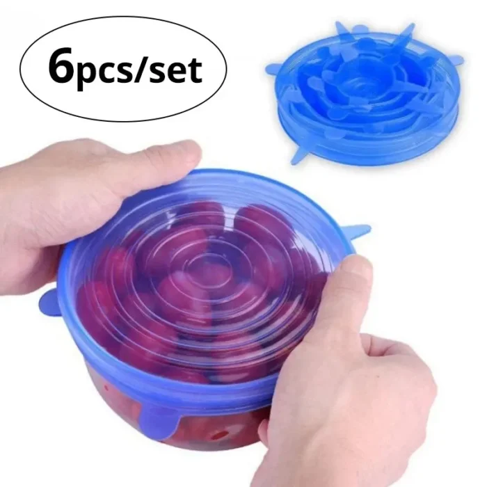 kf-S4c634a4351a846c49ed9d345d8ceff5d8 6pcs Reusable Silicone Stretch Lids For Food Bowls - Multifunctional Fruit And Vegetable Fresh-Keeping Cover - Image 1