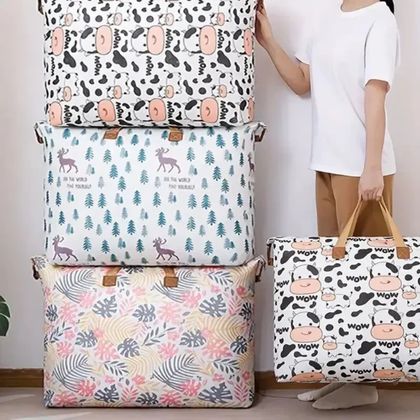 1pc Print Zipper Quilt Storage Bag Zipper Large Capacity Packing Bag Double Handle Moisture-proof Clothes Quilt Storage Bag - Image 5