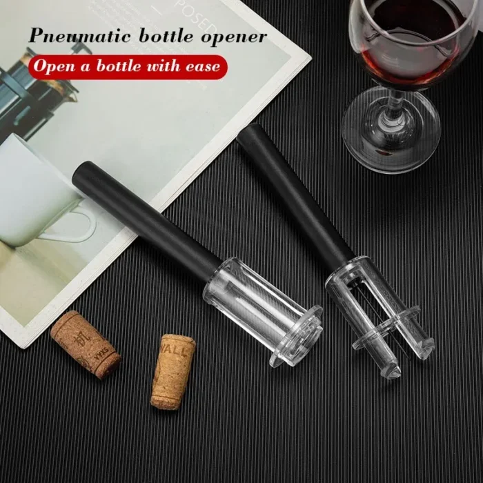 kf-S500537f5c88f4b3289538200111cf717W 1Pc Black Pneumatic Pump Bottle Opener Bottle Opener With Stainless Steel Pin Type Cork Tool Kitchen Opening Tools Accessories - Image 1