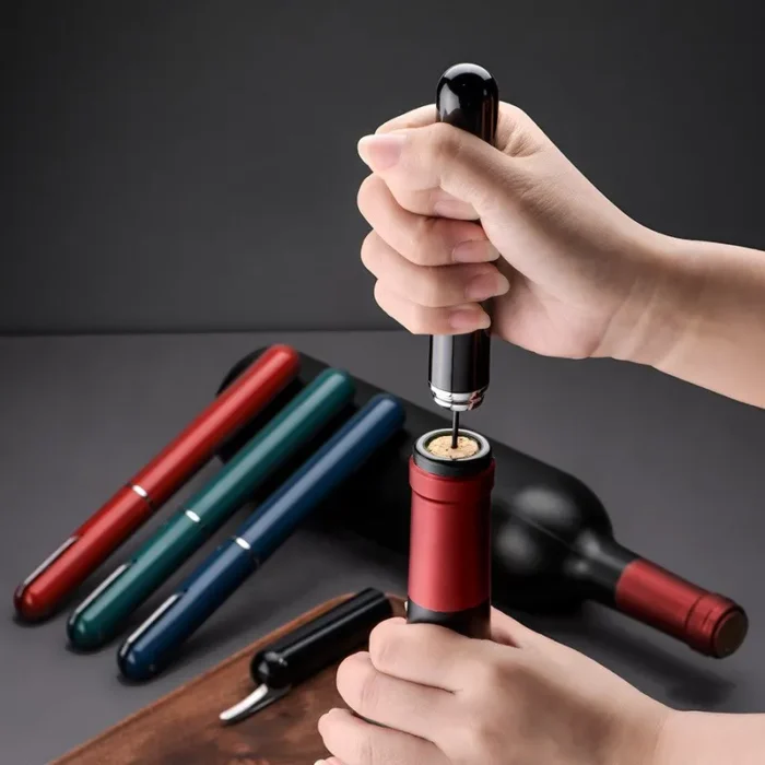 kf-S529e4da0b142434c824b815c92c2d696T 1Pc Black Stainless Steel Wine Air Pressure Corkscrew Cork Remover Air Pump Wine Bottle Opener Safety Portable Wine Corkscrew - Image 1