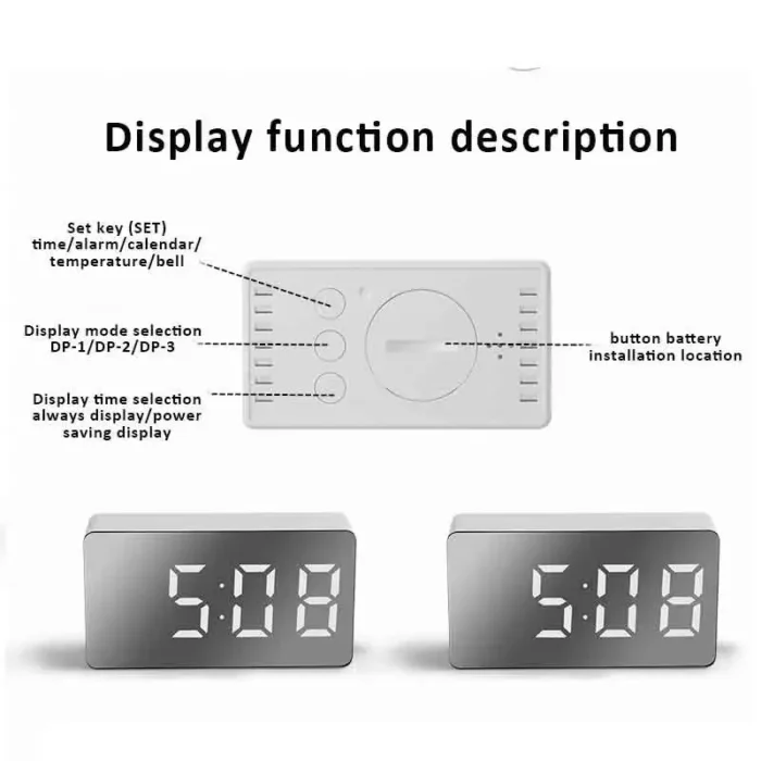 kf-S544c33772afe40cab697fa98ec4b7411u 1Pc White LED Mirror Table Clock Snooze Display Time Night Light Desktop USB Alarm Clock Home Decor - Image 5