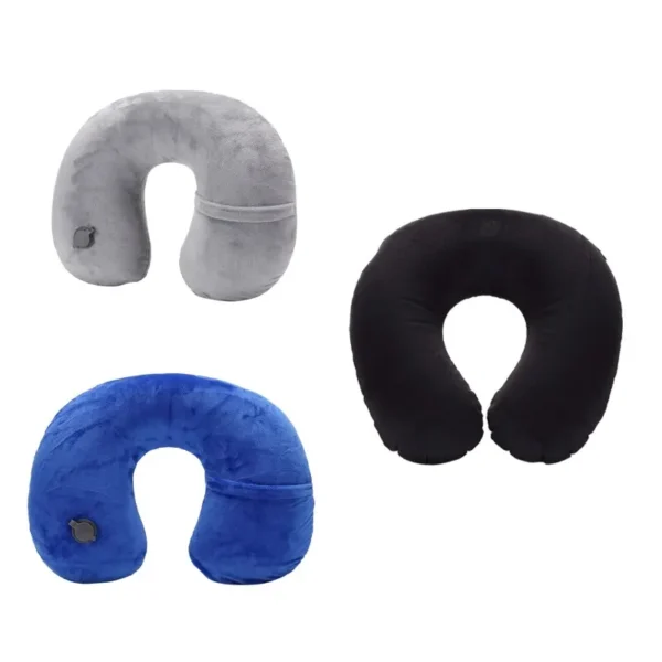 1PC U-shaped Travel Pillow Portable Inflatable Neck Cervical Spine Support Short Plush Cushion Office Sleep Essentials - Image 1
