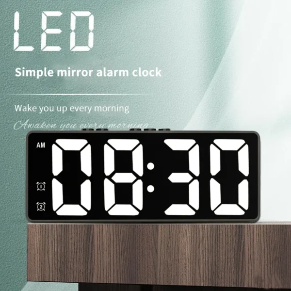 LED Mirror Table Clock Digital Alarm Snooze Display Time Desktop Electronic Table Clocks Desktop Clock - Image 1