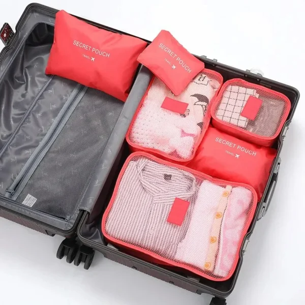 6Pcs Luggage Travel Bags Underwear Shoes Storage Bag Oxford Waterproof Cloth Suitcase Pouch Cube Red Organiser For Clothing - Image 2