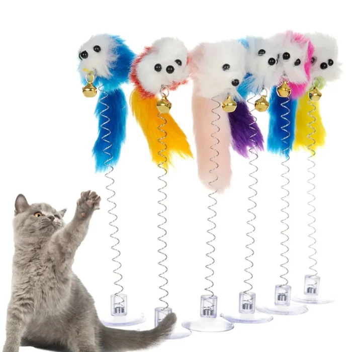 kf-S5f0584357e1a4122aec5eba86391937c7 Cartoon Pet Cat Toy Stick Feather Rod Mouse Toy With Mini Bell Cat Catcher Teaser Interactive Cat Toy - Image 1