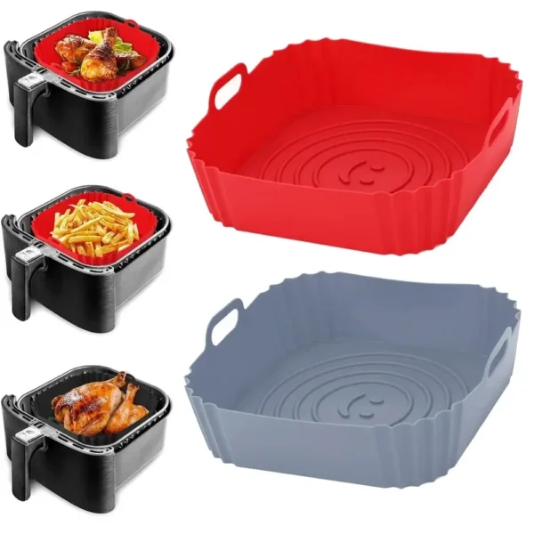 1PC Reusable Airfryer Pan Liner Accessories Silicone Air Fryers Oven Baking Tray Pizza Fried Chicken Airfryer Silicone Basket - Image 1