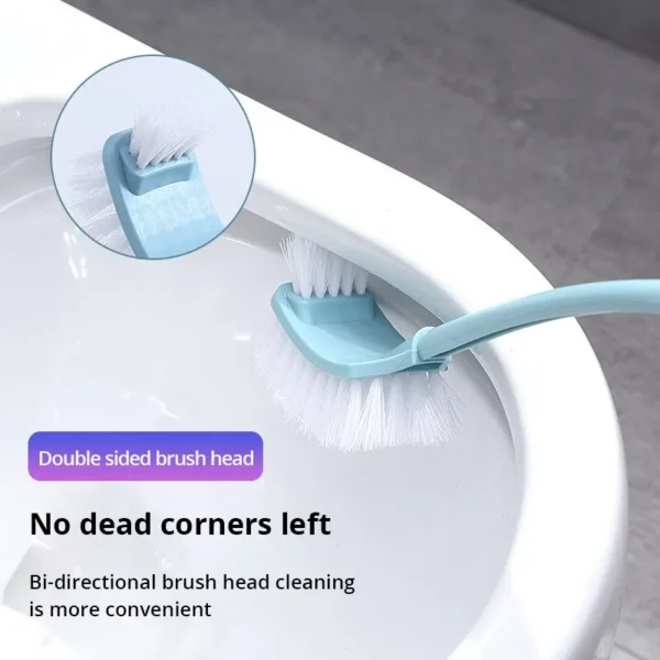 Multi-function Double Head Clean Toilet Brush Soft Hair Plastic Curved Brush Bathroom Cleaning Long Handle Corner Brush - Image 3