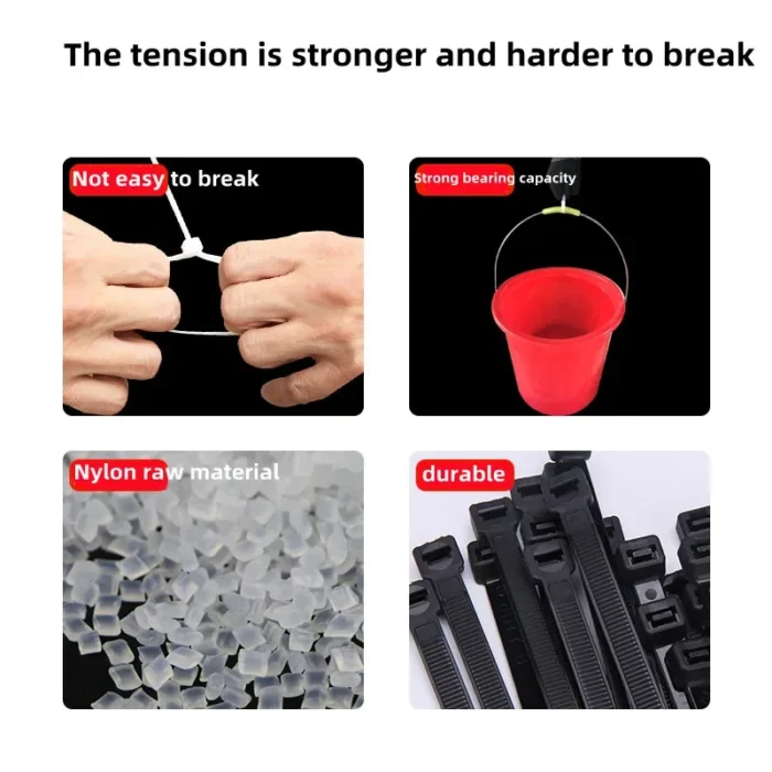 kf-S60f6be2dce8349a7905452bb1365391e0 Self-locking plastic nylon tie 100 PCS black 5x300cable tie fastening ring4x200 cable tie zip wraps strap nylon cable tie set - Image 4