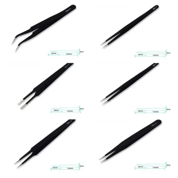 6pcs Precision Long Tweezers Set ESD Anti-Static Stainless SteelTweezers Repair Tools For Electronics Repair Soldering Craft - Image 6