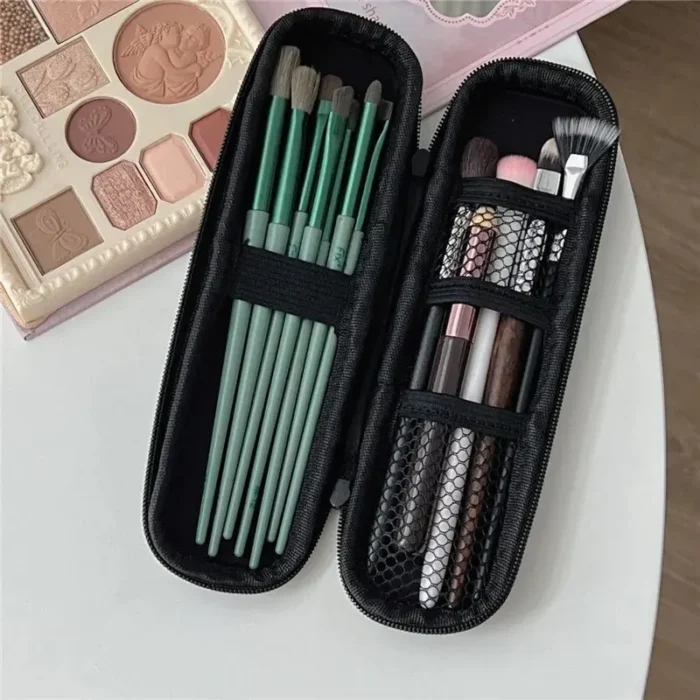kf-S62f704d74a0b4986825f2c078adcfd06C 1pc Black Cosmetic Bag Waterproof Double Zipper Makeup Brushes Case Women Storage Bags Portable Travel Brush Holder Makeup Case - Image 3