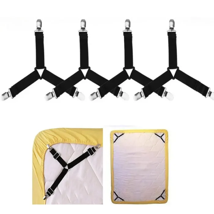 kf-S633da93074f64127b70345eb2bf575adL 4Pcs/lot Bed Sheet Fasteners Holder Gadgets for Bed Sheet Organizer Mattress Cover Clip For Home Elastic Straps Adjustable Clips - Image 1