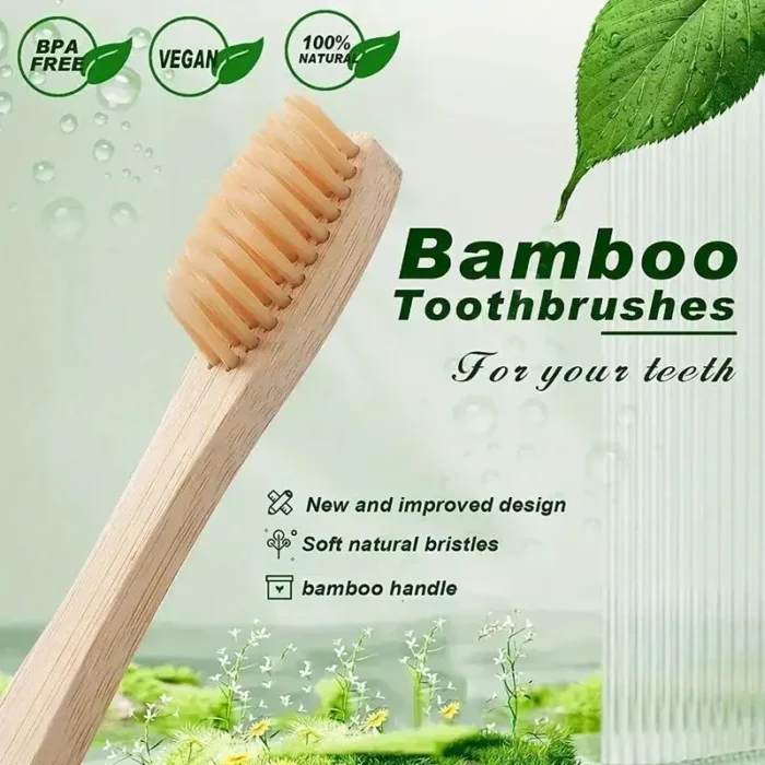 kf-S63684a5deb684dd8b9e74e1241452a594 5pcs Bamboo Biodegradable Toothbrush Manual Wooden HandleToothbrushes With Soft Bristles For Sensitive Teeth Gums Oral Care - Image 3